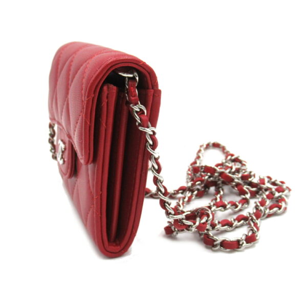 2118700049736 3 CHANEL Mini Chain Wallet Shoulder Bag Lambskin Red