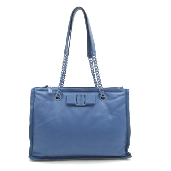 2120100001504 1 Salvatore Ferragamo Chain Leather Tote Bag Blue