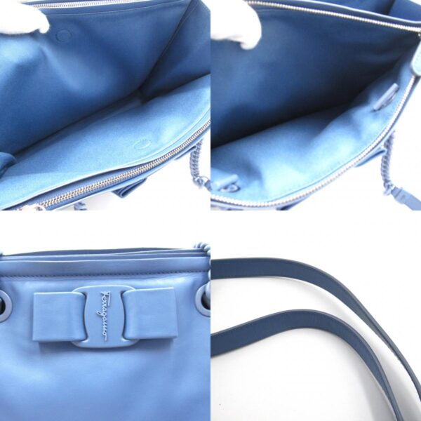 2120100001504 9c Salvatore Ferragamo Chain Leather Tote Bag Blue