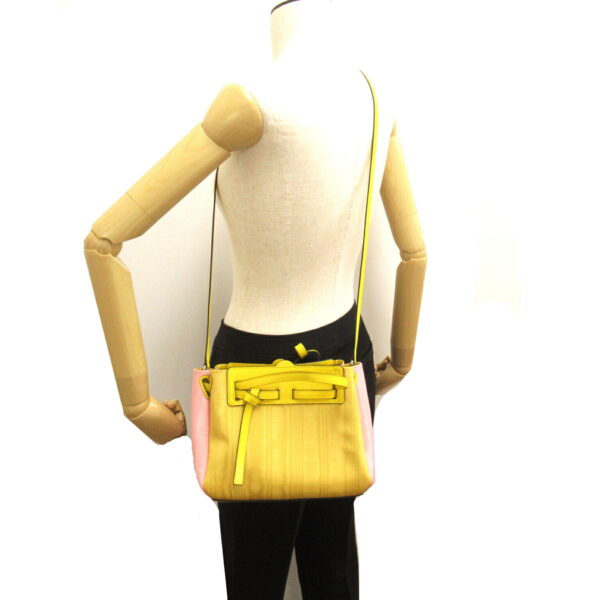 2120100003164 5 Loewe Lazo Mini Leather Satin 2Way Shoulder Bag Pink Yellow