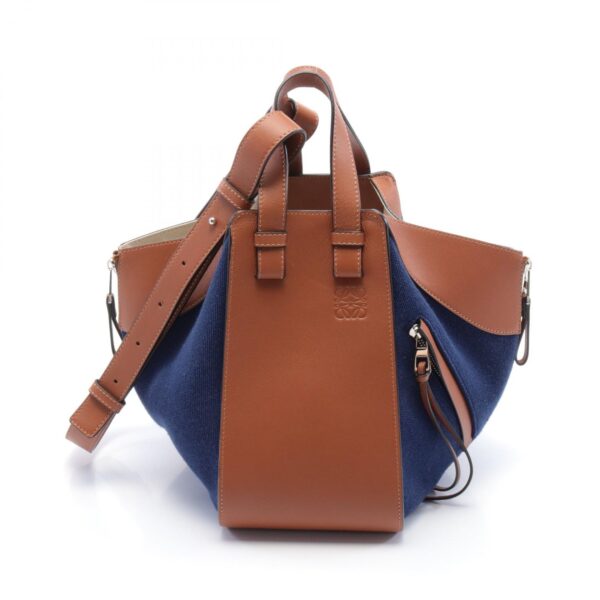 2120700026891 1 Loewe Hammock Canvas Leather Handbag Blue Brown