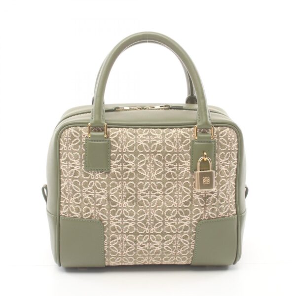 2120700058885 1 Loewe Amazona 19 Canvas Leather Handbag Green Beige