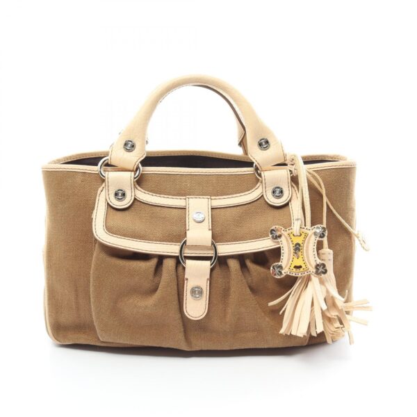 2120700135920 1 Celine Boogie Canvas Leather Handbag Khaki Ivory