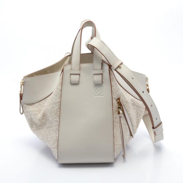 2120700138471 1 Loewe Hammock Small Leather Canvas Shoulder Bag Beige Ivory