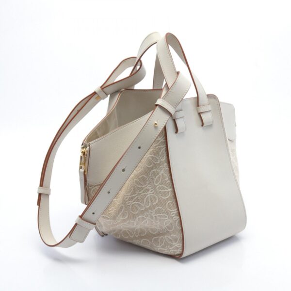 2120700138471 2 Loewe Hammock Small Leather Canvas Shoulder Bag Beige Ivory