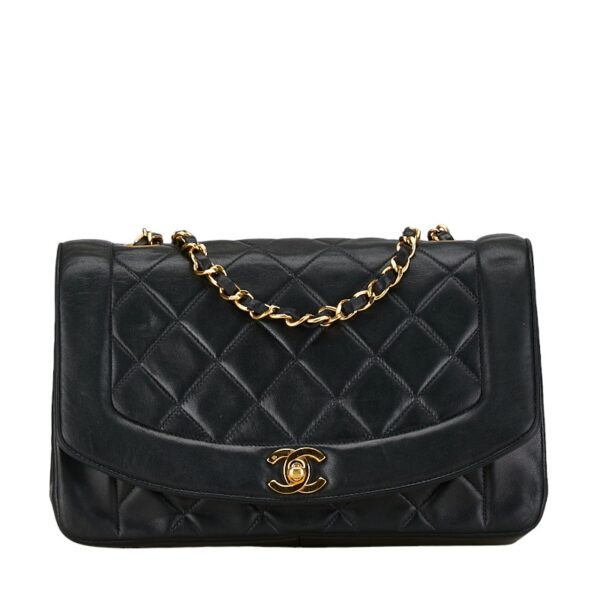 214 57603 1 Chanel Matelasse 25 Diana Chain Shoulder Bag Lambskin Black