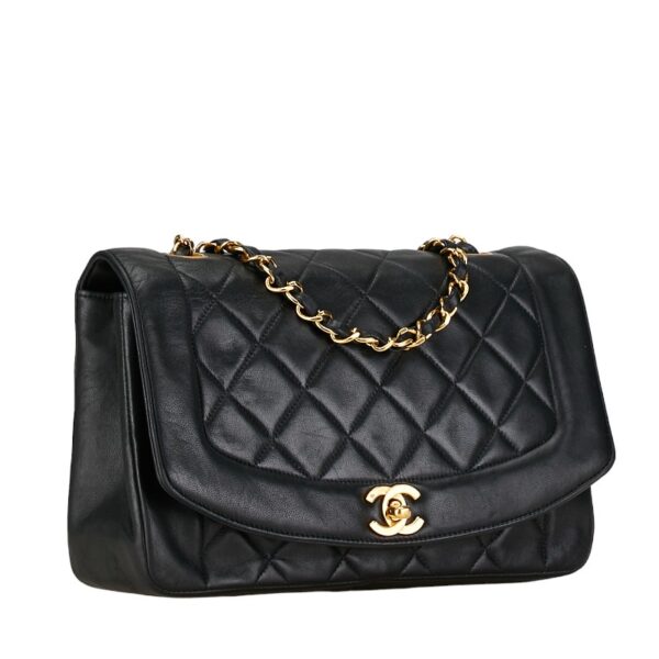 214 57603 2 Chanel Matelasse 25 Diana Chain Shoulder Bag Lambskin Black