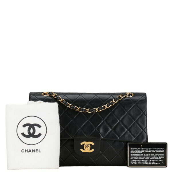 214 58676 11 Chanel Matelasse 25 Coco Mark Double Flap Chain Shoulder Bag Lambskin Black