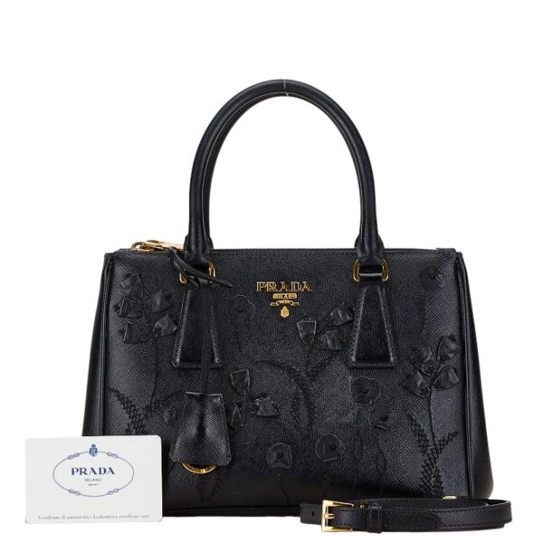 214 61358 1 Prada Saffiano Flower Bouquet 2WAY Shoulder Bag Black