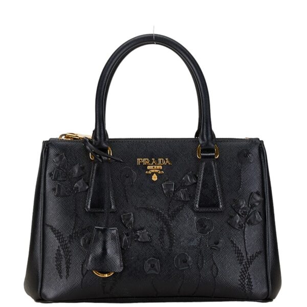 214 61358 2 Prada Saffiano Flower Bouquet 2WAY Shoulder Bag Black