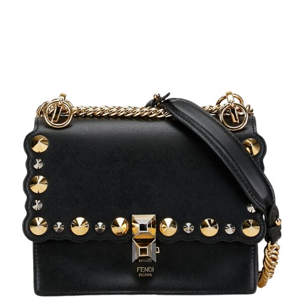 214 61382 1 Fendi Mini Canai Chain Shoulder Bag Black