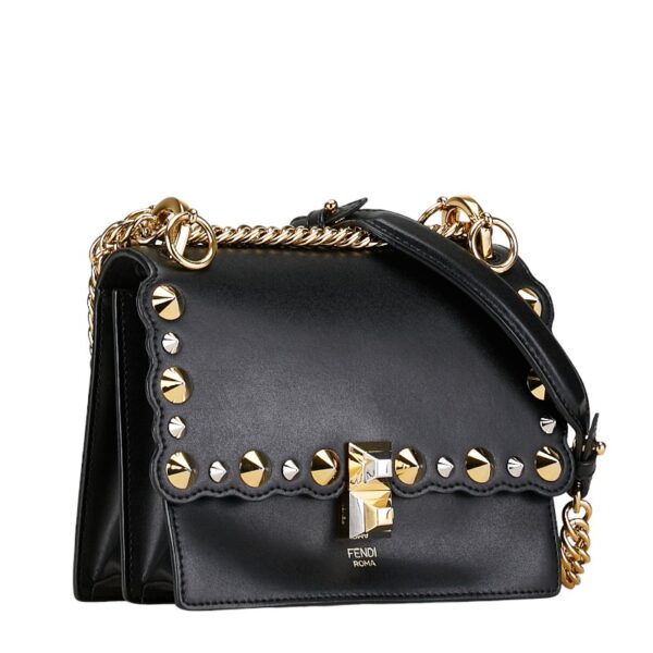 214 61382 2 Fendi Mini Canai Chain Shoulder Bag Black