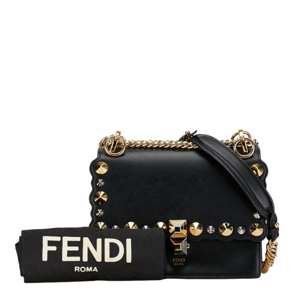 214 61382 8 Fendi Mini Canai Chain Shoulder Bag Black