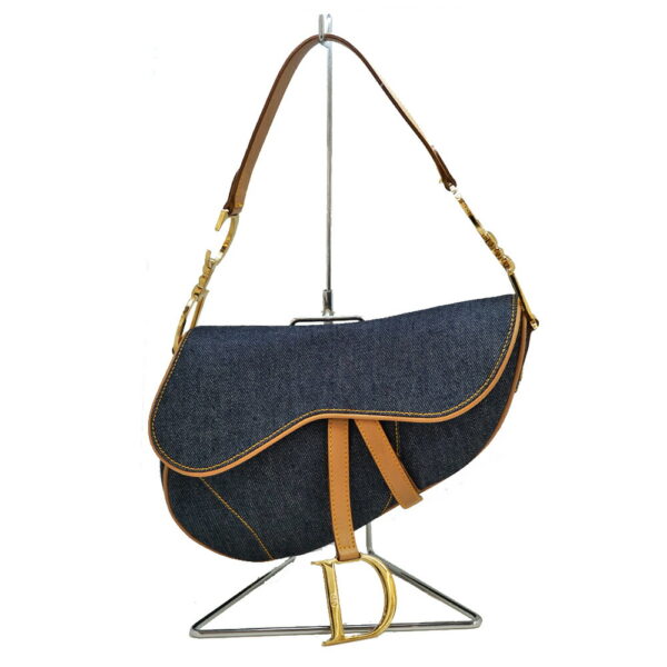 22 4036 Christian Dior Saddle Bag Denim Leather Blue Beige