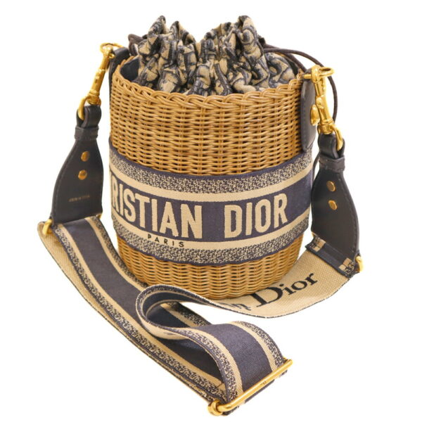 22 7517 Dior Wicker Bucket Bag Leather Blue Beige