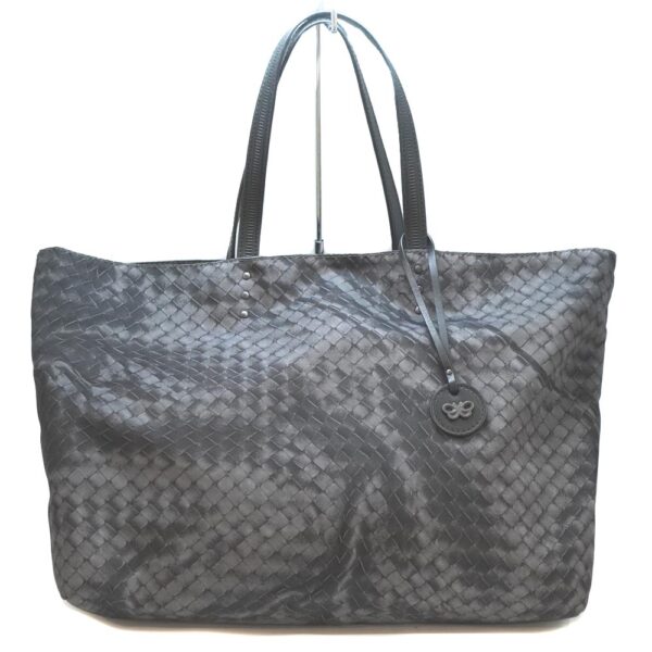 22 7768 1 1 Bottega Veneta Intrecci Illusion Tote Shoulder Bag Nylon Gray Black