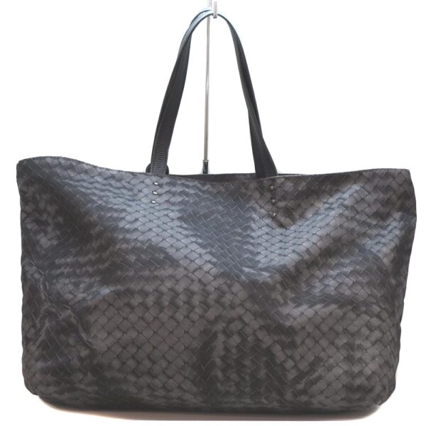 22 7768 1 2 Bottega Veneta Intrecci Illusion Tote Shoulder Bag Nylon Gray Black