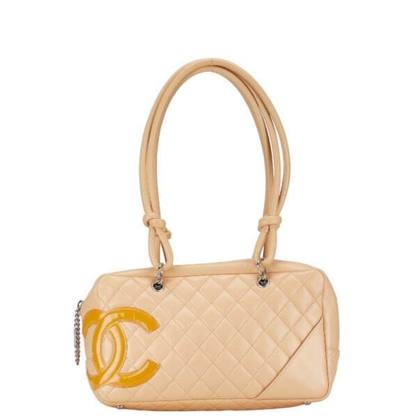 222 59839 1 Chanel Matelasse Cambon Line Tote Bag Beige Yellow