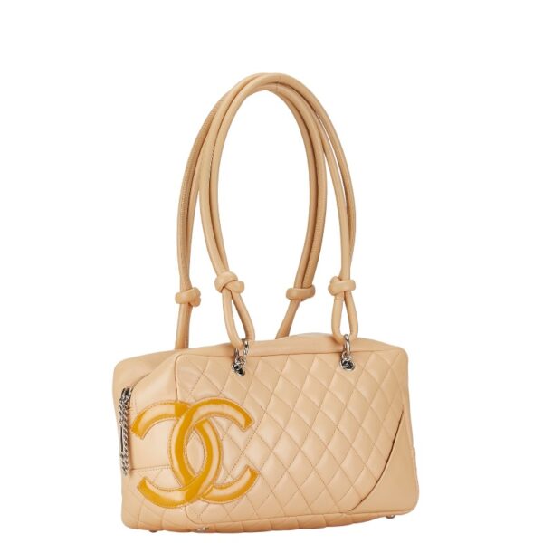 222 59839 2 Chanel Matelasse Cambon Line Tote Bag Beige Yellow