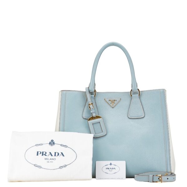 222 60907 1 Prada Triangle Plate 2WAY Shoulder Bag Blue White