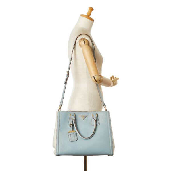 222 60907 12 Prada Triangle Plate 2WAY Shoulder Bag Blue White