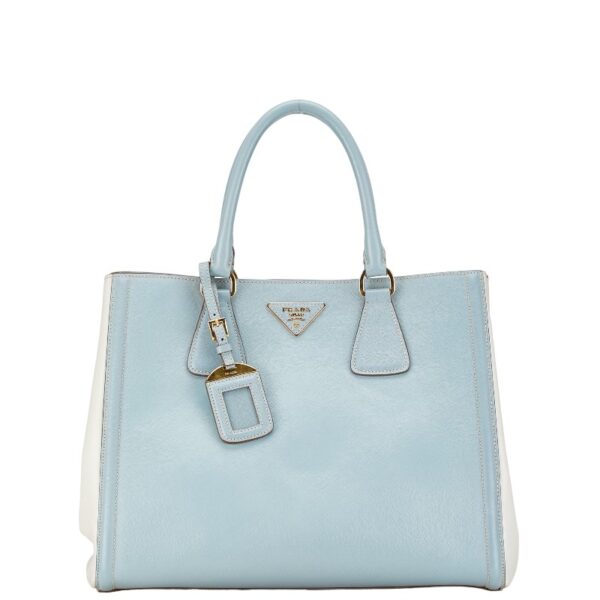 222 60907 2 Prada Triangle Plate 2WAY Shoulder Bag Blue White