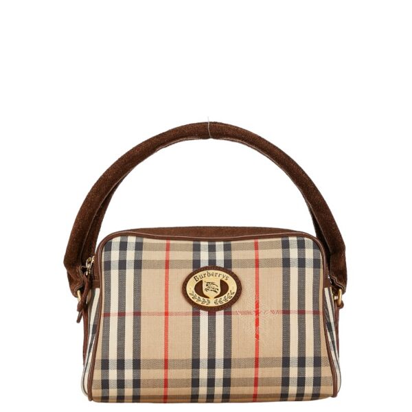 222 60951 2 Burberry Nova Check Shadow Horse Handbag Suede Brown