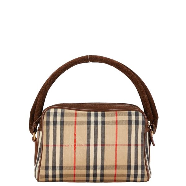 222 60951 3 Burberry Nova Check Shadow Horse Handbag Suede Brown