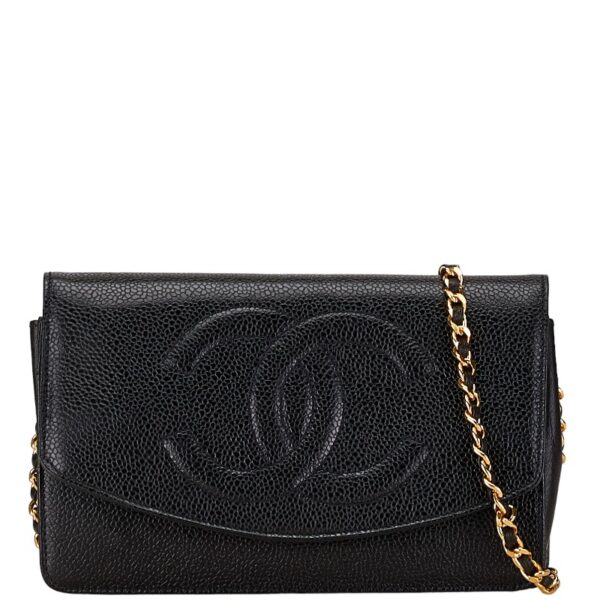 222 62061 1 Chanel Cocomark Chain Wallet Shoulder Bag Caviar Skin Black