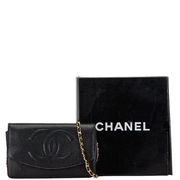 222 62061 10 Chanel Cocomark Chain Wallet Shoulder Bag Caviar Skin Black