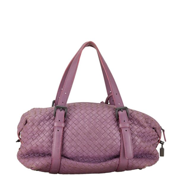 222 63895 3 Bottega Veneta Intrecciato Montaigne Handbag Lambskin Purple