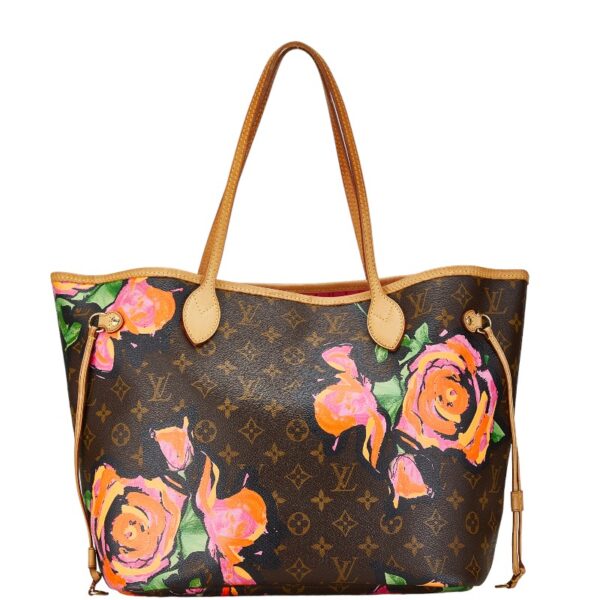 222 64523 1 Louis Vuitton Rose Neverfull MM Shoulder Bag Brown Flower