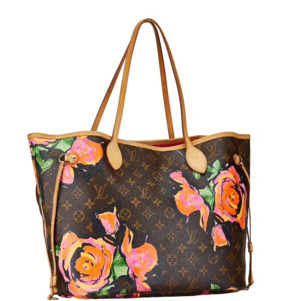 222 64523 2 Louis Vuitton Rose Neverfull MM Shoulder Bag Brown Flower