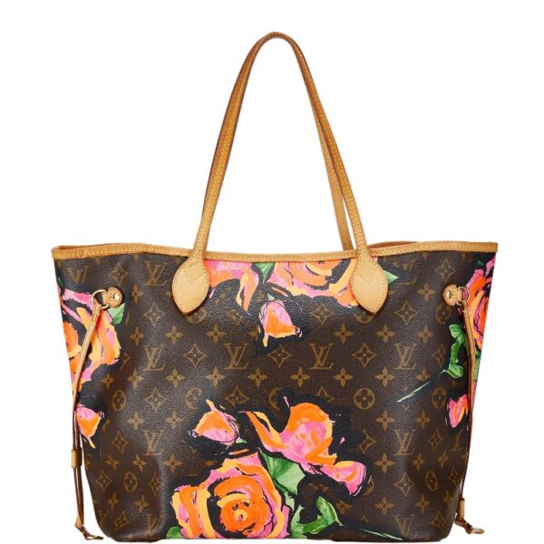 222 64523 3 Louis Vuitton Rose Neverfull MM Shoulder Bag Brown Flower