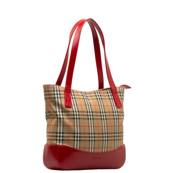 228 37377 2 Burberry Nova Check Shadow Horse Tote Bag Beige Red