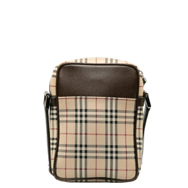 228 37432 3 Burberry Nova Check Crossbody Shoulder Bag Nylon Beige Brown