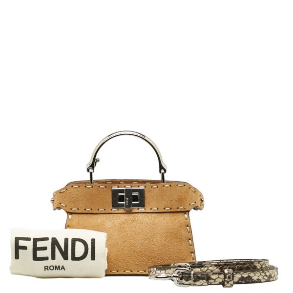 228 42951 1 Fendi Peekaboo Suede Python 2WAY Mini Handbag Brown