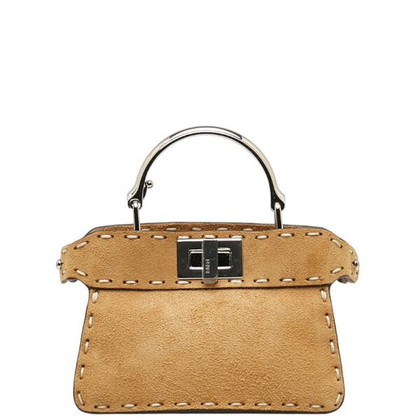 228 42951 2 Fendi Peekaboo Suede Python 2WAY Mini Handbag Brown