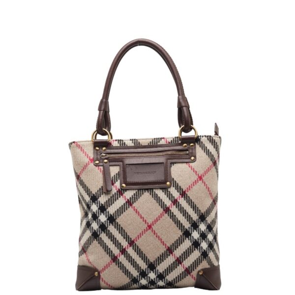 228 43756 1 Burberry Nova Check Tote Bag Wool Beige Brown