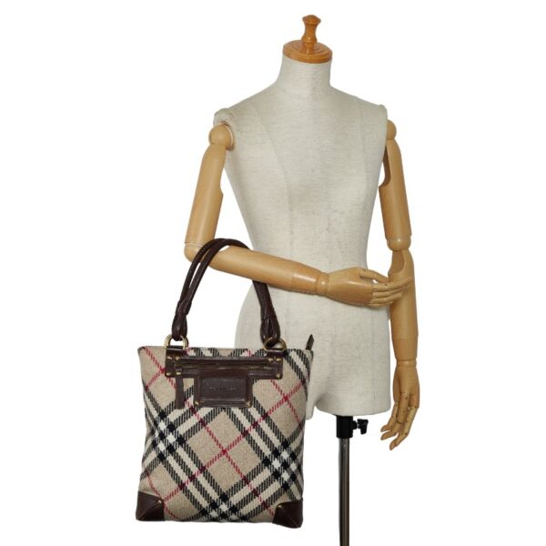 228 43756 10 Burberry Nova Check Tote Bag Wool Beige Brown