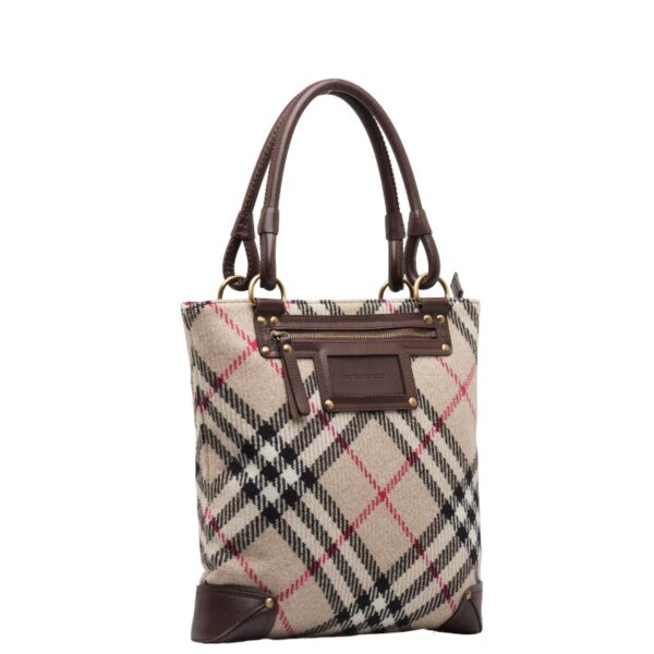 228 43756 2 Burberry Nova Check Tote Bag Wool Beige Brown