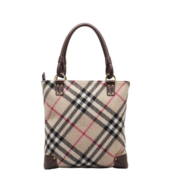 228 43756 3 Burberry Nova Check Tote Bag Wool Beige Brown