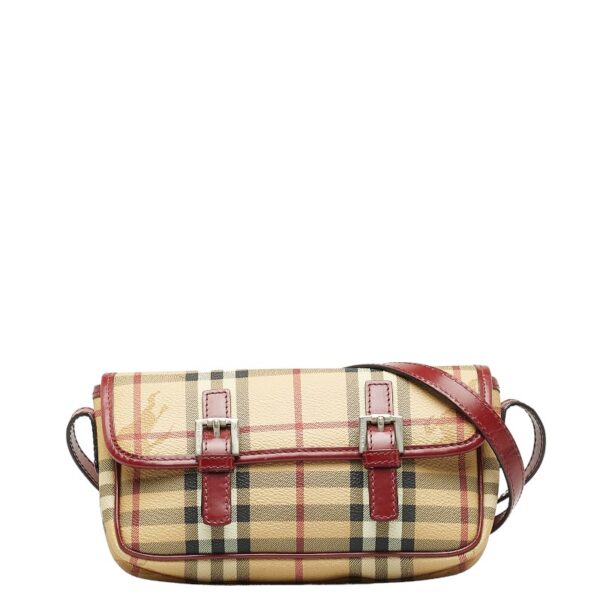 228 46642 1 Burberry Shadow Horse Nova Check Crossbody Shoulder Bag Beige Red