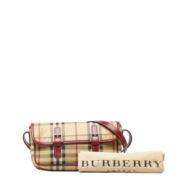 228 46642 8 Burberry Shadow Horse Nova Check Crossbody Shoulder Bag Beige Red