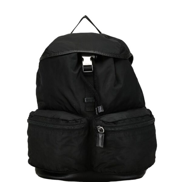 228 61131 1 Prada Triangle Plate Nylon Rucksack Black