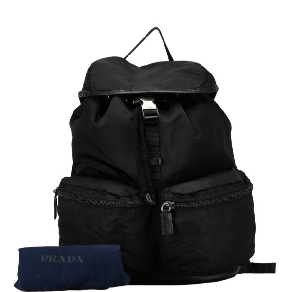 228 61131 9 Prada Triangle Plate Nylon Rucksack Black