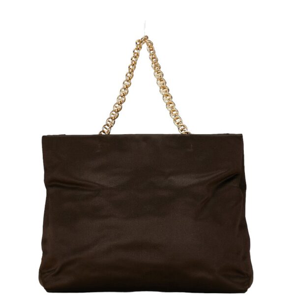 228 61133 1 Prada Triangle Plate Satin Chain Tote Bag Brown