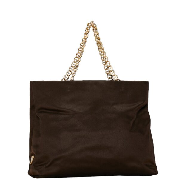 228 61133 2 Prada Triangle Plate Satin Chain Tote Bag Brown