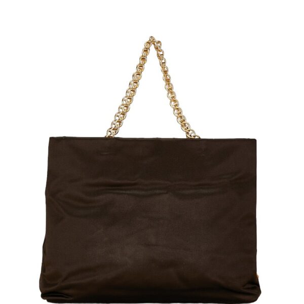 228 61133 3 Prada Triangle Plate Satin Chain Tote Bag Brown