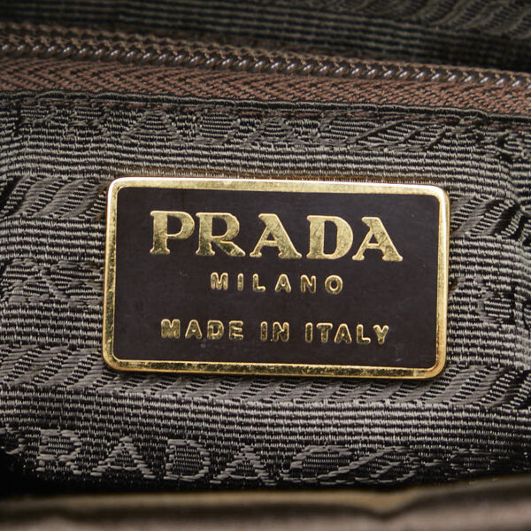 228 61133 7 Prada Triangle Plate Satin Chain Tote Bag Brown